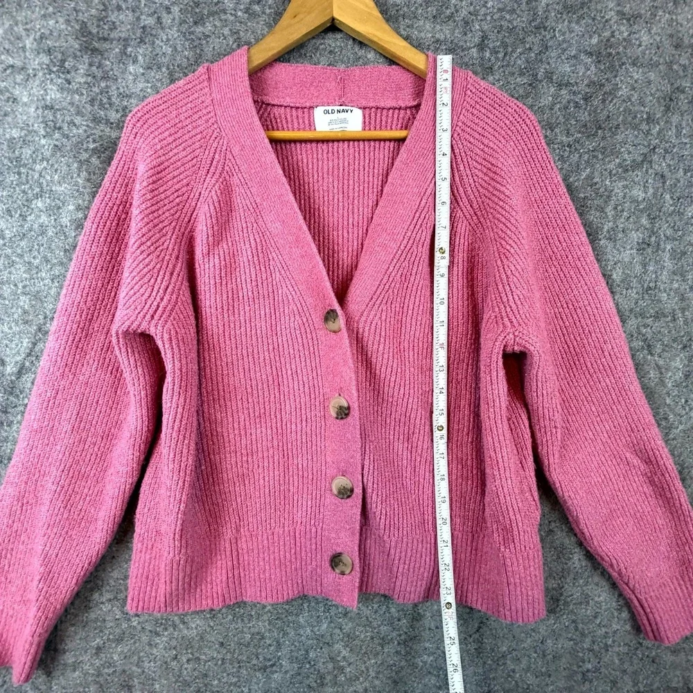 Old Navy Cardigan Sweater Women Large Pink Ribbed Oversized Slouchy Button Front - Picture 4 of 6